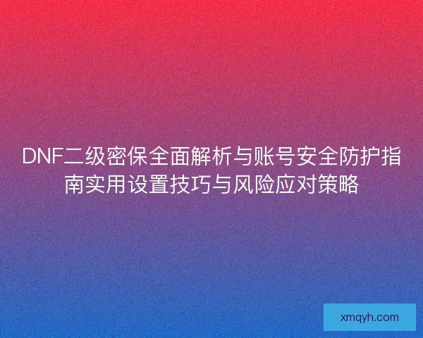 DNF二级密保全面解析与账号安全防护指南实用设置技巧与风险应对策略